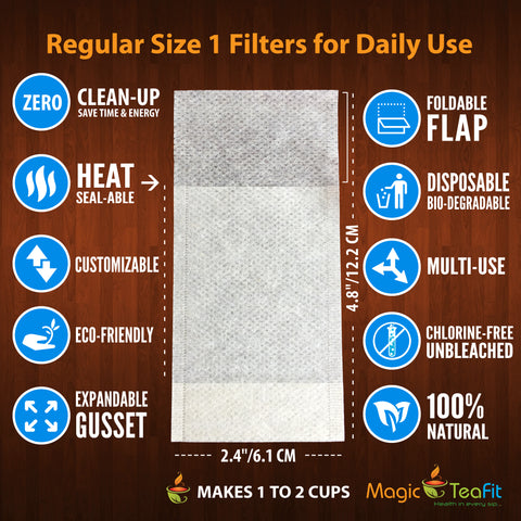 Modern Tea Filter Bags, Disposable Tea Infuser, Size 1, Set of 100 Filters - Heat Sealable, Natural, Easy to Use Anywhere, No Cleanup – Perfect for Teas, Coffee & Herbs