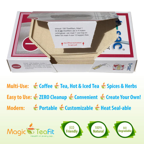 Modern Tea Filter Bags, Disposable Tea Infuser, Size 1, Set of 200 Filters - 2 Boxes - Heat Sealable, Natural, Easy to Use Anywhere, No Cleanup – Perfect for Teas, Coffee & Herbs